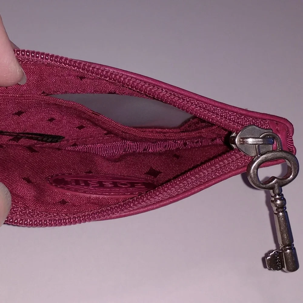 Fossil Fuchsia Snake Skin Embossed Leather ID Case